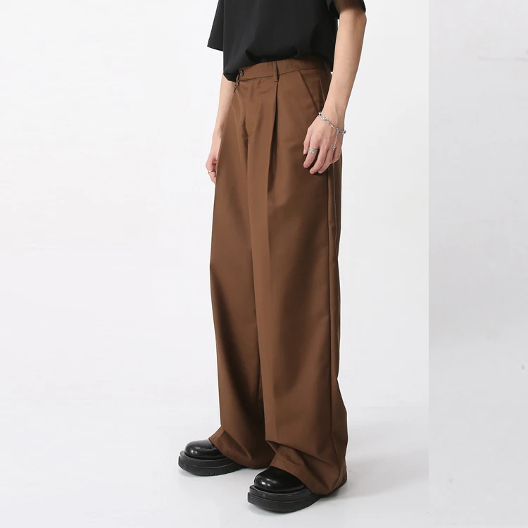 Custom Casual Style High Waist Button Waist Straight Wide Leg Polyester Pants