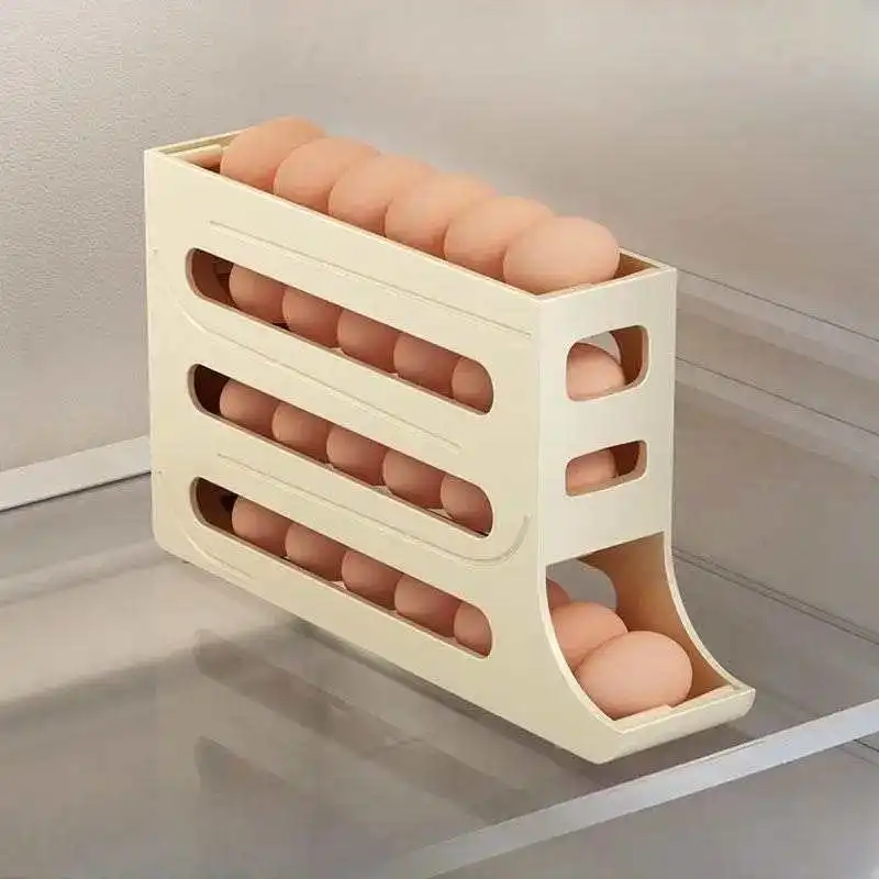 Egg Holders Dispenser for Home and Kitchen Space Storage Organizer Accessories Automatic Rolling Egg Trays with 4 Tiers