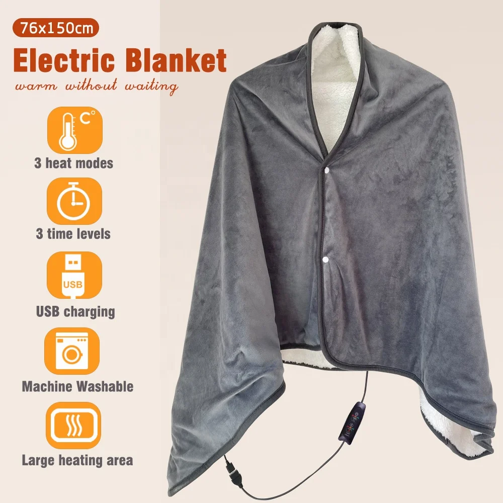 Electric Heated Shawl Blanket 3-Setting Multi-Functional Heating Pad Thickened Shoulder-Warming Blanket Power Bank Heating Pad 2