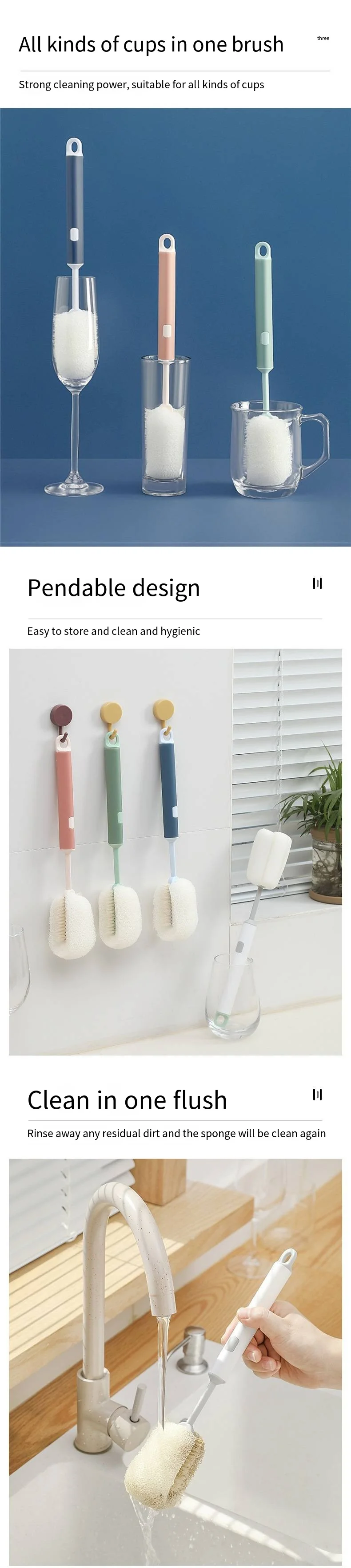 Multifunctional cup brush Removable PP sponge long handle brush Deep household cleaning brush supplier