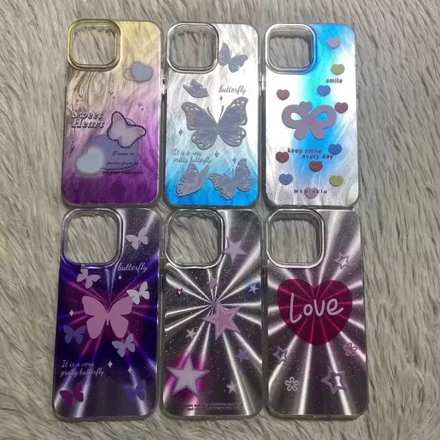 For Samsung A05 Colorful Silver IMD Bling Phone Cover For iPhone 11 12 13 14 15 Pro Max Beautiful Butterfly Shiny Phone Case