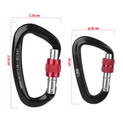 Heavy Duty D Shape Custom Carabiner Black Aluminum Carabiner 25kn Swivel Rated Carabiners Locking