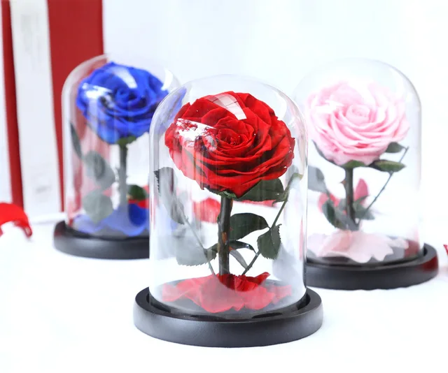 2024 New Year 7-8cm Preserved Rose 42 Colors Forever Stabilized Eternal Roses In Glass Dome
