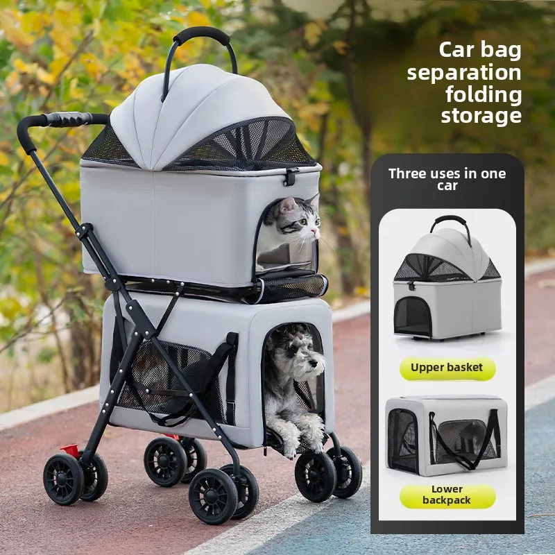 Hot Portable Outdoor Pet Stroller Foldable Double Layer Cat Dog Carrier Travel Cart Pet Supplies