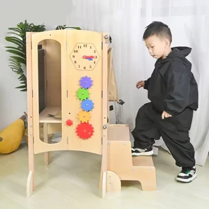 Wooden Montessori Kitchen Helper Step Learning Tower Children Stool Adjustable Height Foldable Baby Learning Tower