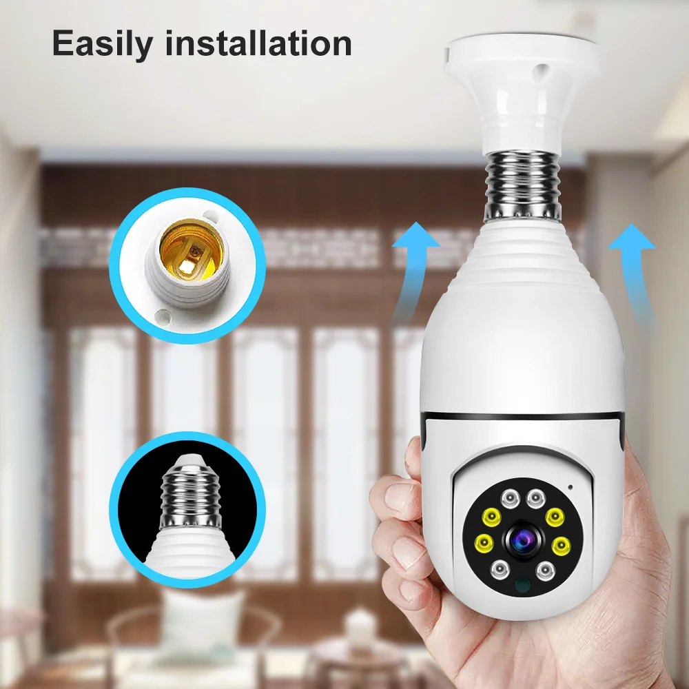 Smart Hidden Camera Light Bulb 1080p Fhd Ptz Security Cam Tracking Network Wireless Cctv Wifi