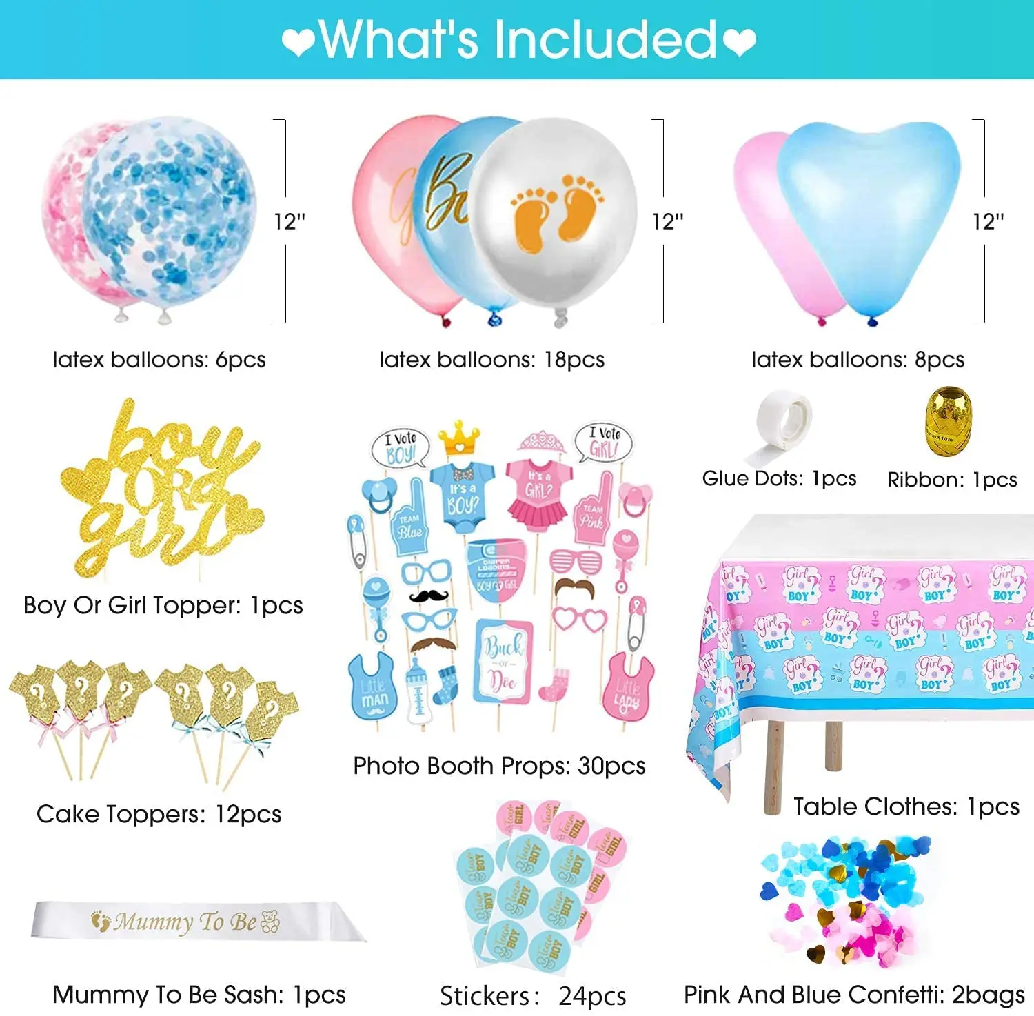 Gender Reveal Shower Latex Balloons Globos Boy Or Girl Banner Confetti ...