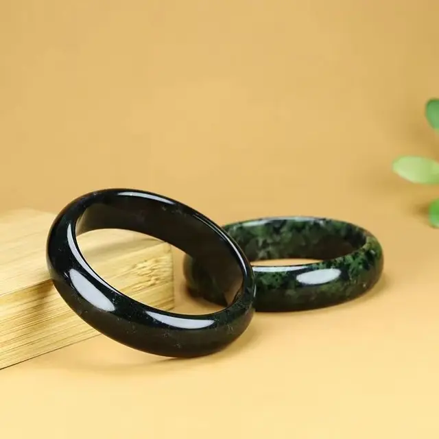 Wholesale Custom Large-diameter Natural Gemstone Bracelets, Dark Green and Light Green Jadeite Bracelets