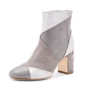 Women Grey Suede Patchwork Ankle Boots Block Heel Business Office Fashion Casual Autumn Winter Comfort Shoes Wholesale OEM ODM