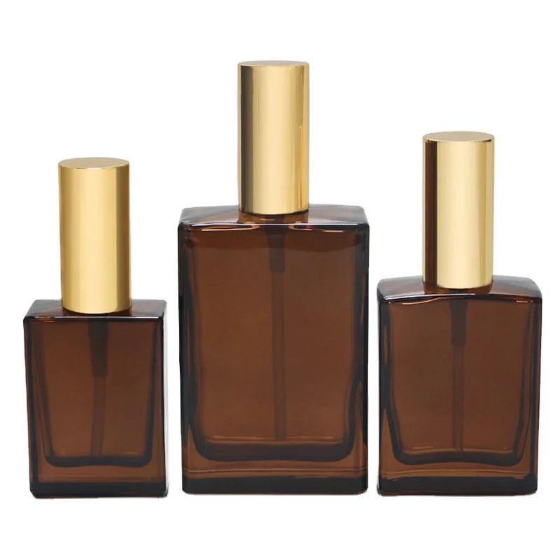Perfume Bottle 30ml 50ml 100ml square Transparent Amber Matte Black Fragrance Oil Glass Bottles With Fine Mist Gold Sprayer Cap