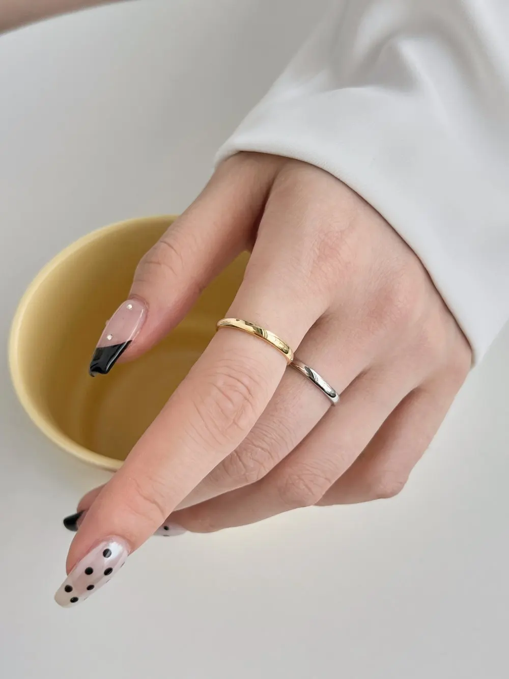 KAKODIY Hypoallergenic Matte Simple 925 Sterling Silver Rhodium 18K Gold Plated Irregular Wave 2 Layer Adjustable Women's Ring detail 3