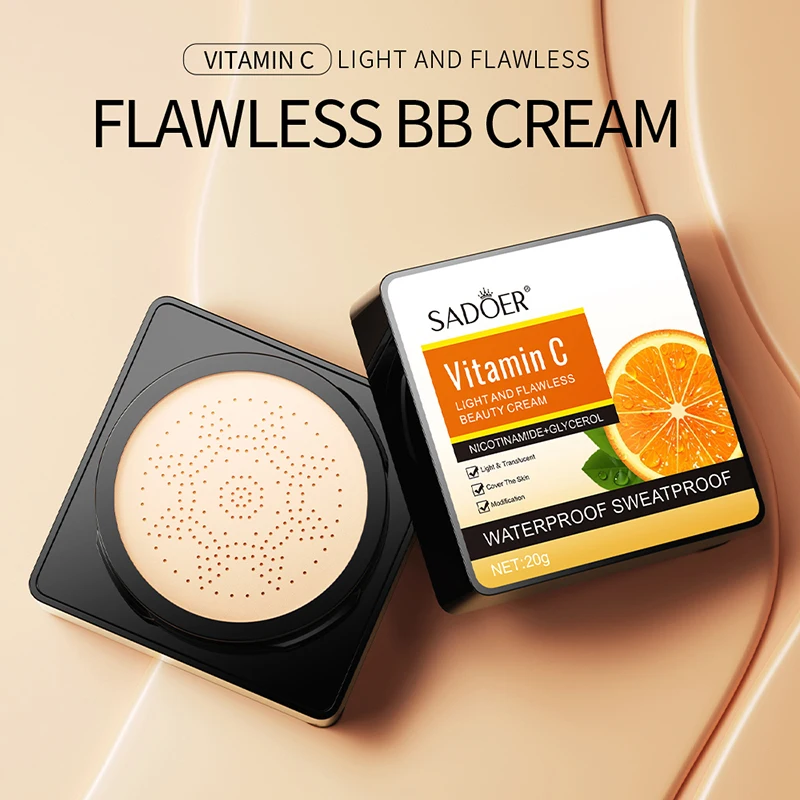 SADOER Customized Cosmetics Bb CC air Cushion Beauty Cream Vitamin C Moisturizing Whitening Make up Waterproof Liquid Foundation