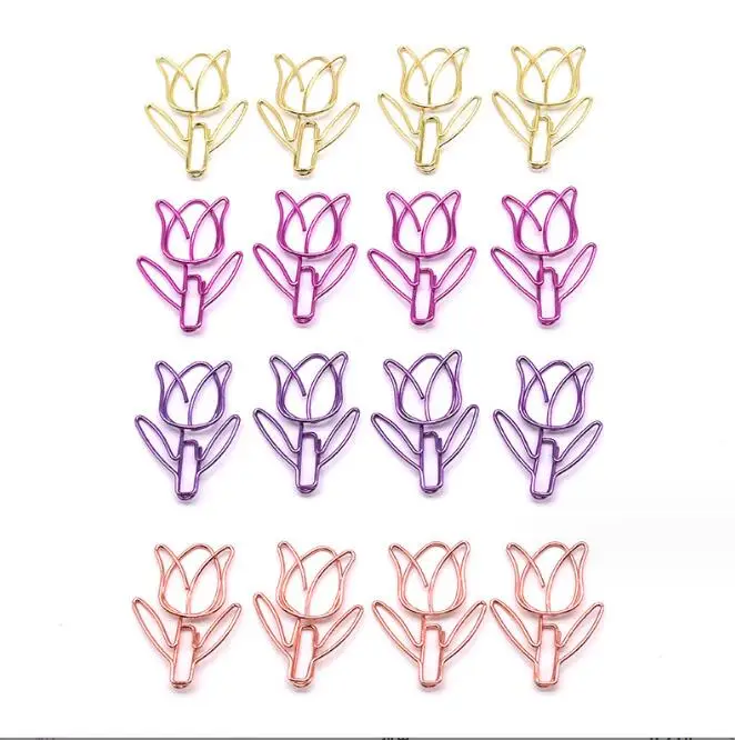 Plating Color Flower Tulip Metal Paper Clips