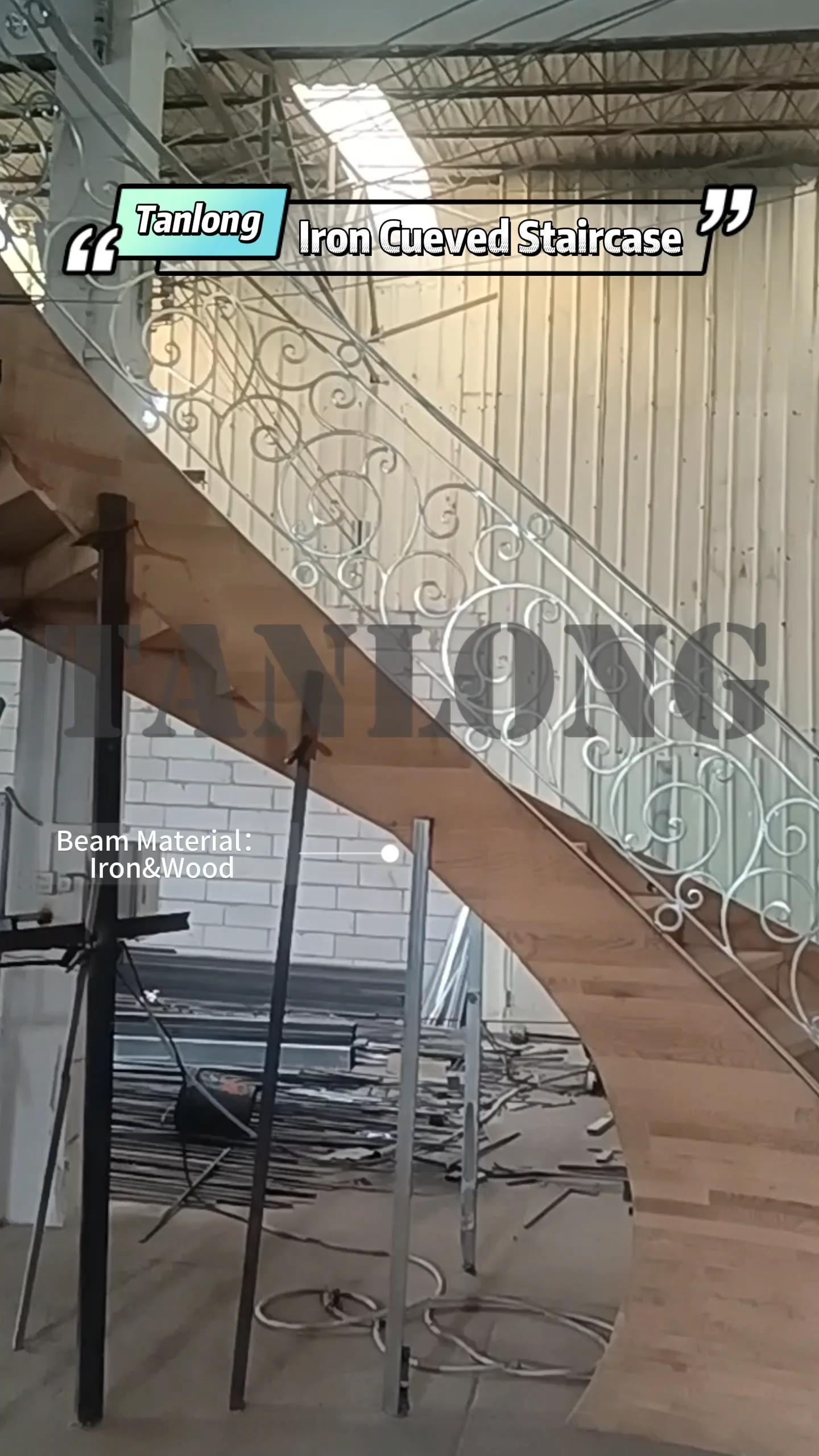 Tanlong Arc Wrought Iron Curved Staircase Prefab Cast Iron Stair Treads