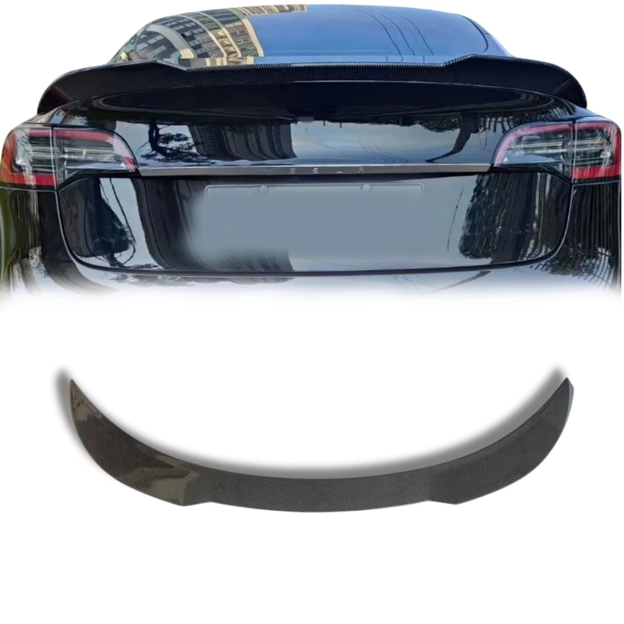 TIYPEOR Factory Carbon Rear Spoiler for 2017 - 2023 Tesla Model 3 Trunk Accessories Wing Black PSM Style Model 3 Performance ABS