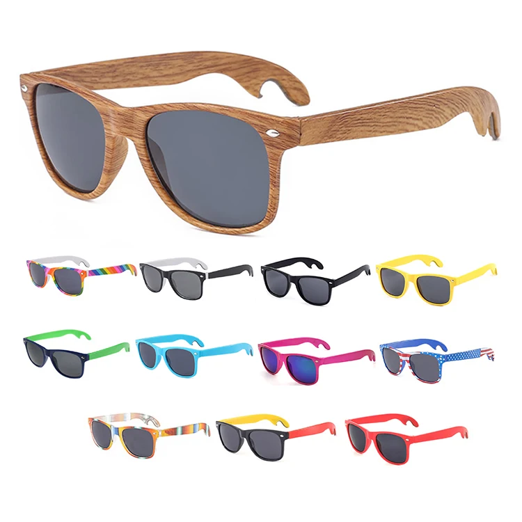 Wholesale promotional sunglasses for men and women promotion gift uv400 glasses 2024 beer opener eyewear wood grain frame