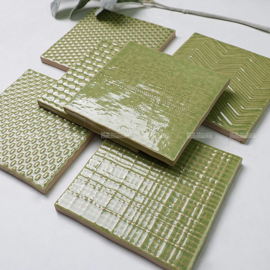 OEM Accept Glazed Porcelain Square Handmade Kitchen Backsplash Tile Green for Wall Kitchen Living Room Bedroom Hotel Project