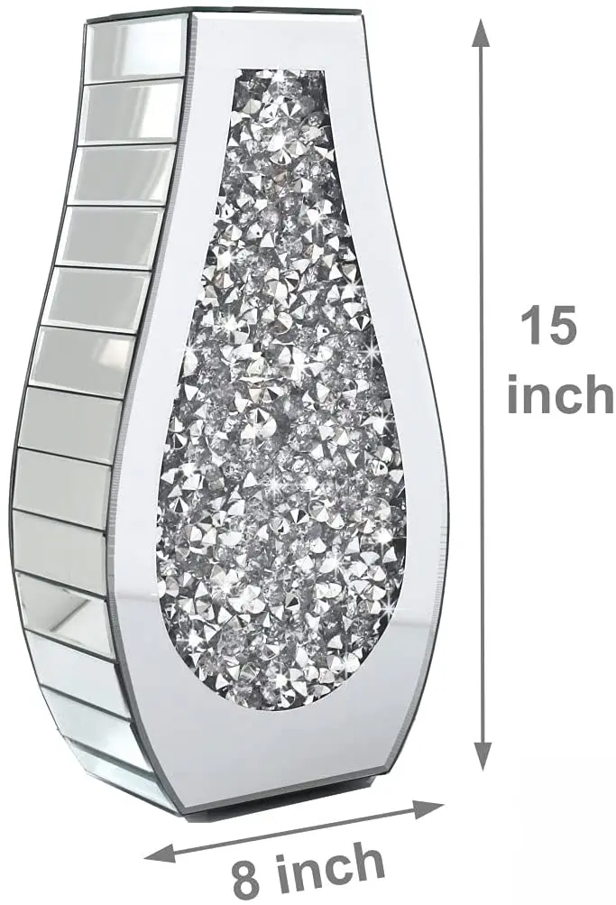 Дугообразная утолщенная Роскошная стеклянная ваза большого размера из хрустального серебра декоративная зеркальная ваза для цветов с измельченным бриллиантом для домашнего декора