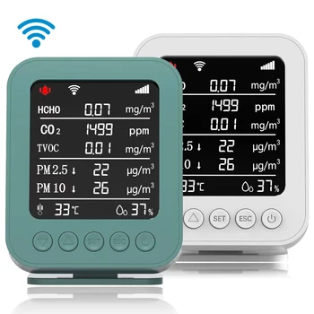 Tuya app WIFI connect air quality detector CO2 PM2.5 HCHO TVOC gas monitor with temp Hum Gas Analyzers Air Quality Detector