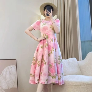 Miyake 2025 Women's Summer Pleated Dress New Fashion Long A-Line Skirt Elegant Casual Style for Vacation Waist Temperament