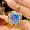 Pink blue pendant with Chopin chain