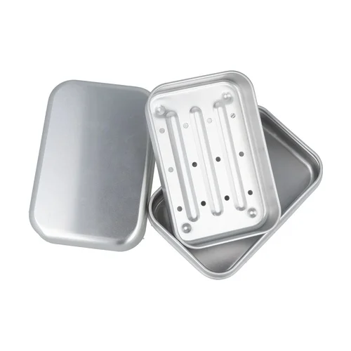 Custom Embossed Rectangle Shape Aluminum Soap Box Travel Tin for Shampoo Soap bar with Drainer