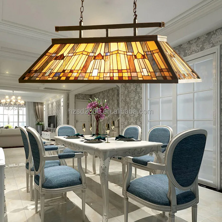 Adjustable Height Tiffany Stained Glass Chandelier 6-Light Pool Table  Pendant for Dining Room and Snooker Hall Lighting