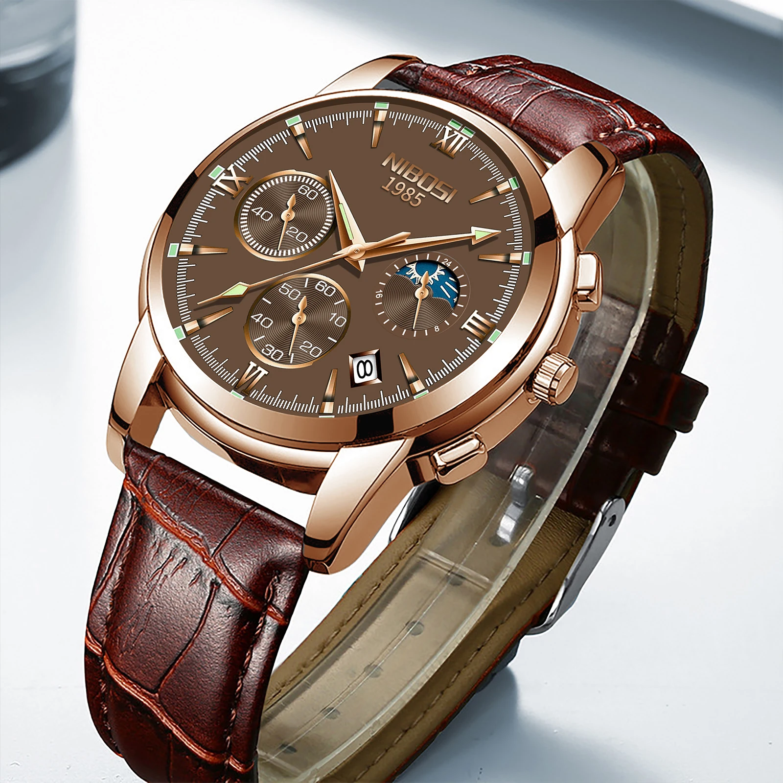 NIBOSI 2516 Leather Men Watch Customize logo Business Watches Men Wrist Quartz OEM