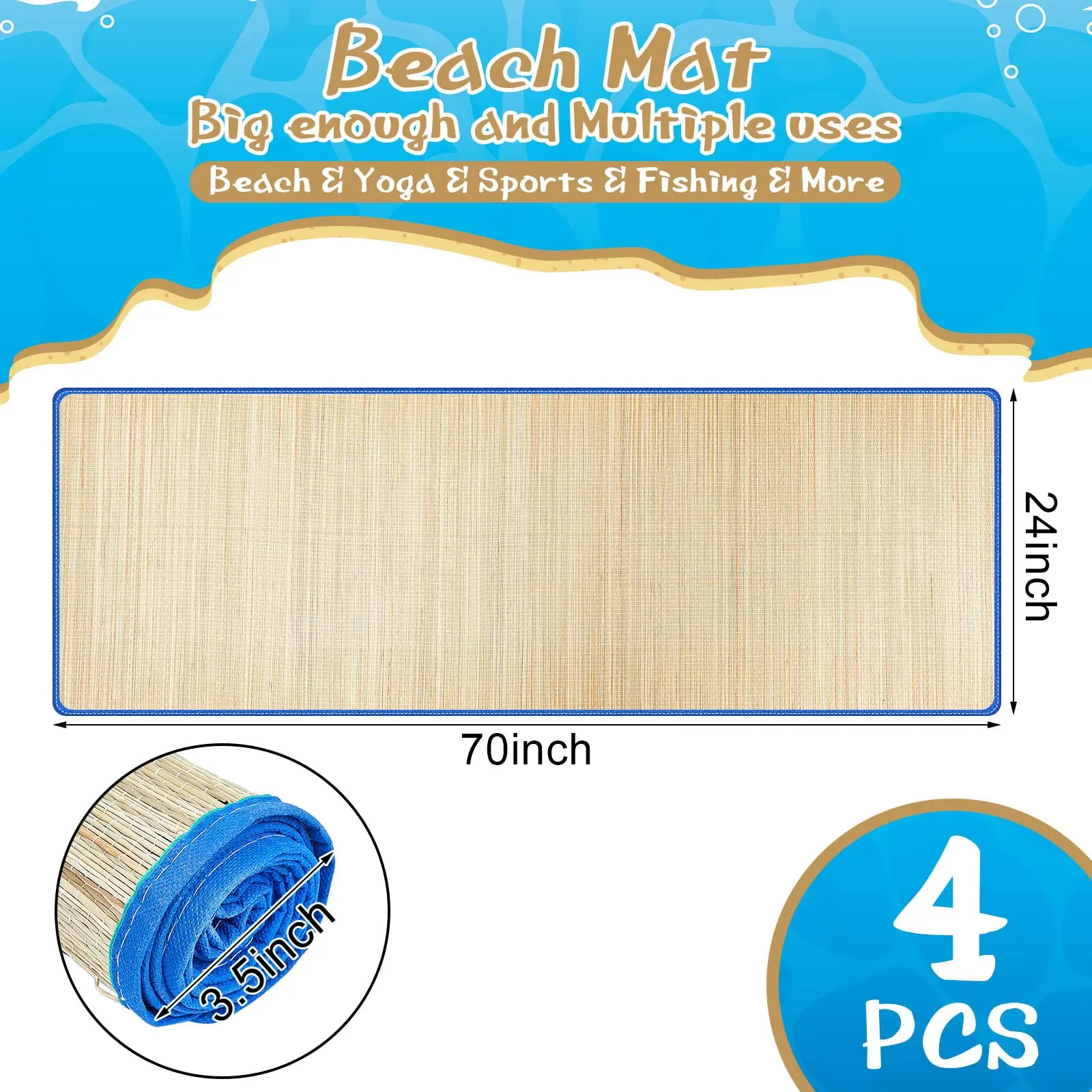 Bamboo Straw Beach Mat Wholesale Hiking Grass Travel Lightweight Beach