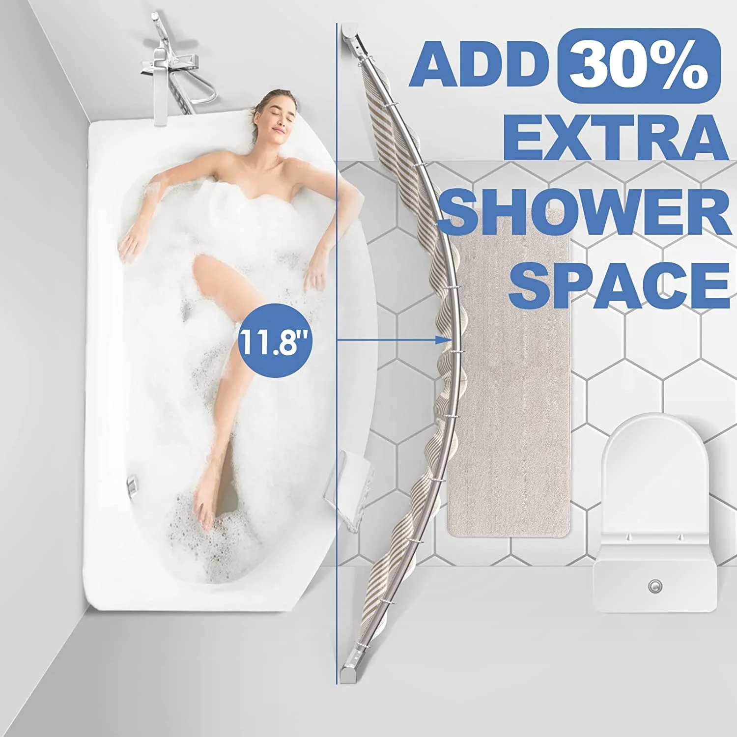 High Quality Adjustable Stainless Steel Wall Mounted Curved Shower Curtain Rod Bending Shower Curtain Poles Rod