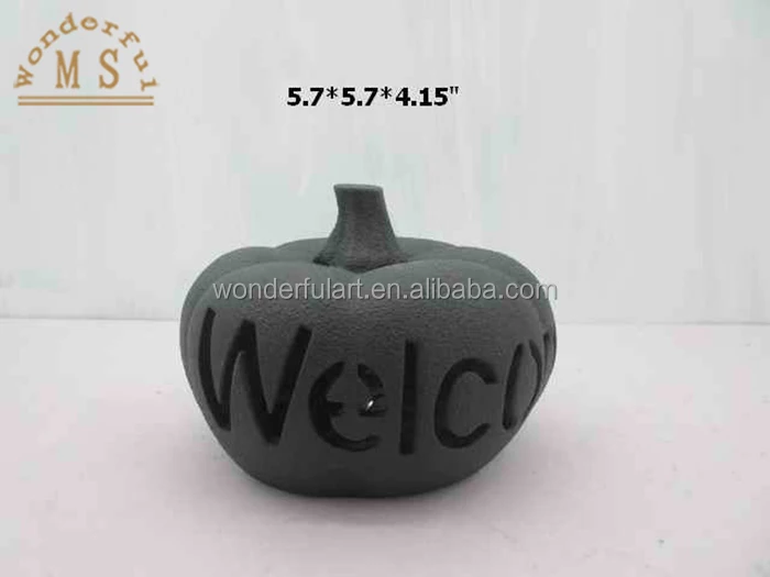 Black ceramic ornaments Halloween pumpkin porcelain cat figurine desktop hat statue for festival decoration