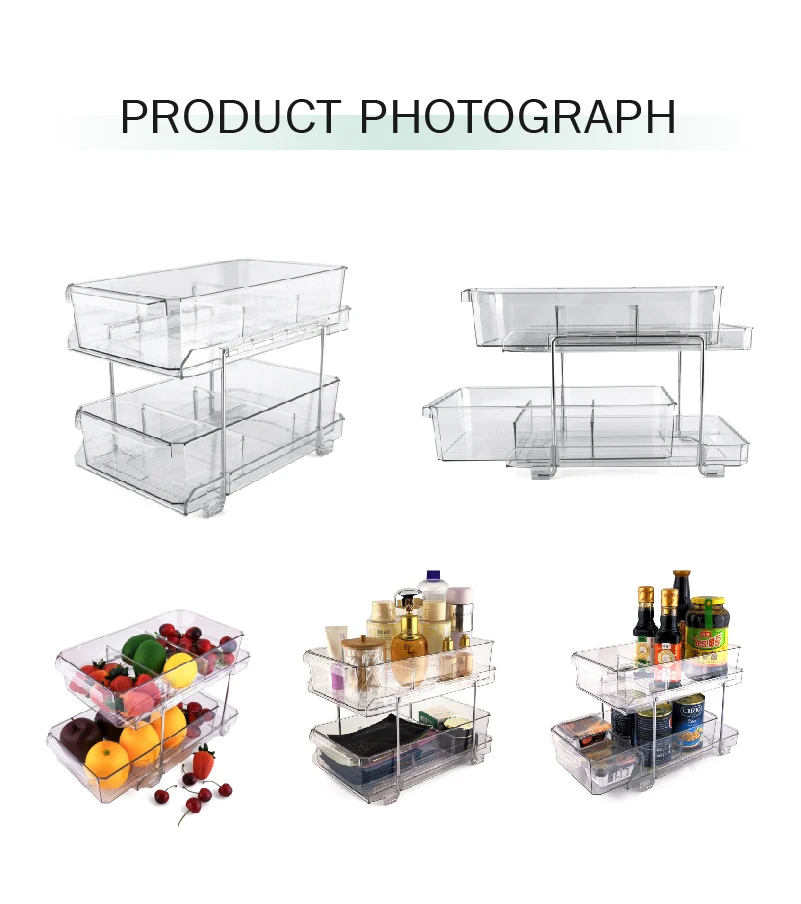 2 Tier Plastic Clear Pullout Organizer Drawer Kitchen Pantry Medicine