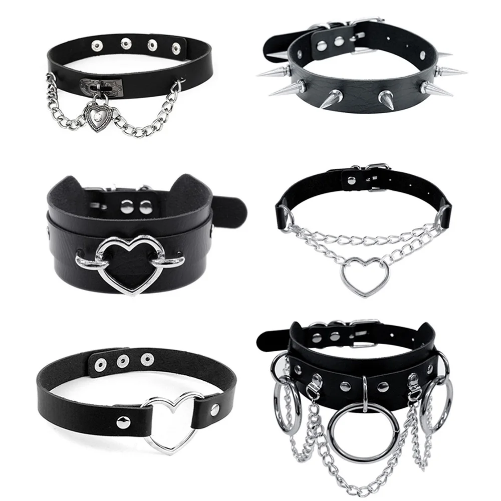 Leather Skeleton Choker Punk Collar Women Men Rivets Studded Chocker Chunky  Necklace Goth Jewelry Chains Gothic Emo Accessories - AliExpress