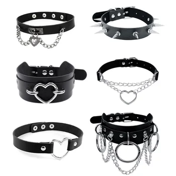 Harajuku accessories sexy punk choker rivet collar bondage cosplay goth jewelry women gothic leather necklace