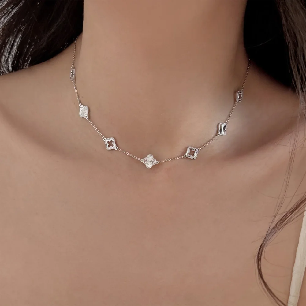 KAKODIY new launch design chain buckle 925 Sterling Silver 5A cubic zirconia laser four-leaf clover lucky pendant women's necklace detail 9