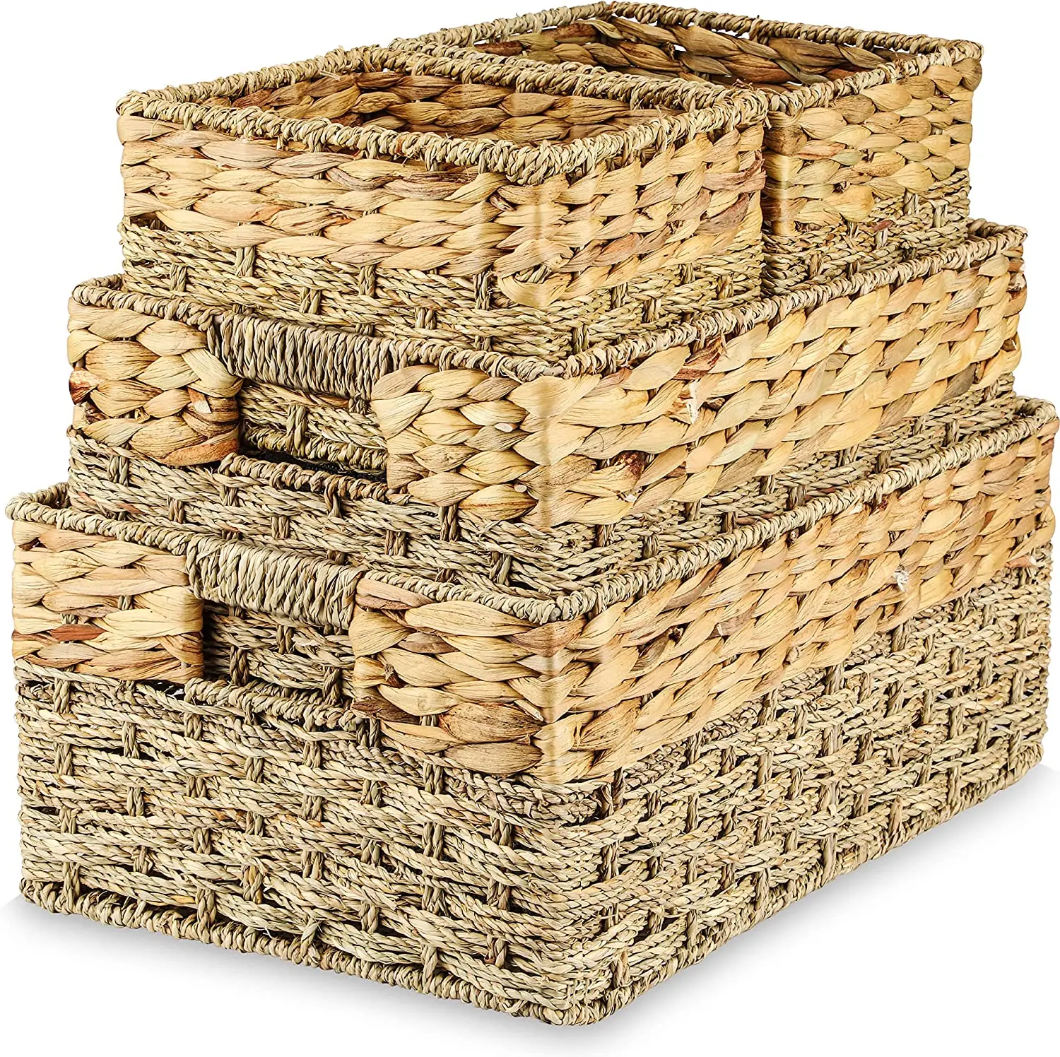 Hand-woven Water Hyacinth & Seagrass Wicker Storage Baskets For ...
