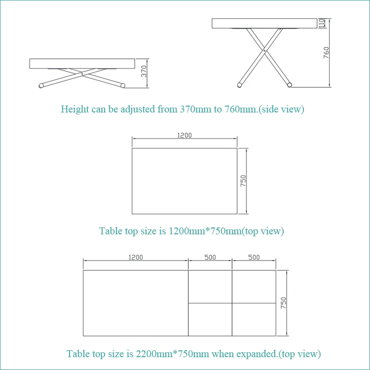 Height Changeable Convertible Long Dining Table Extendable Coffee Table