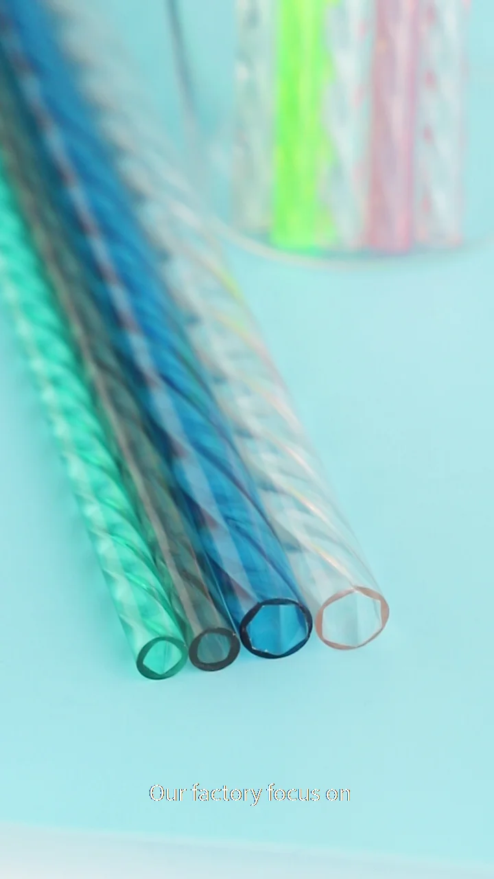 Petg Plastic Inner Hexagonal Straw,Spiral Crystal Twirl Transparent