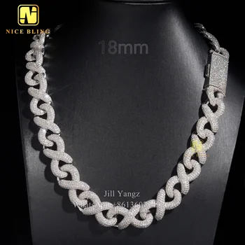 18mm Infinity Chain Moissanite Chain Thick Hip Hop Rock 925 Silver Moissanite Cuban Bracelet 18K Gold plated Necklace