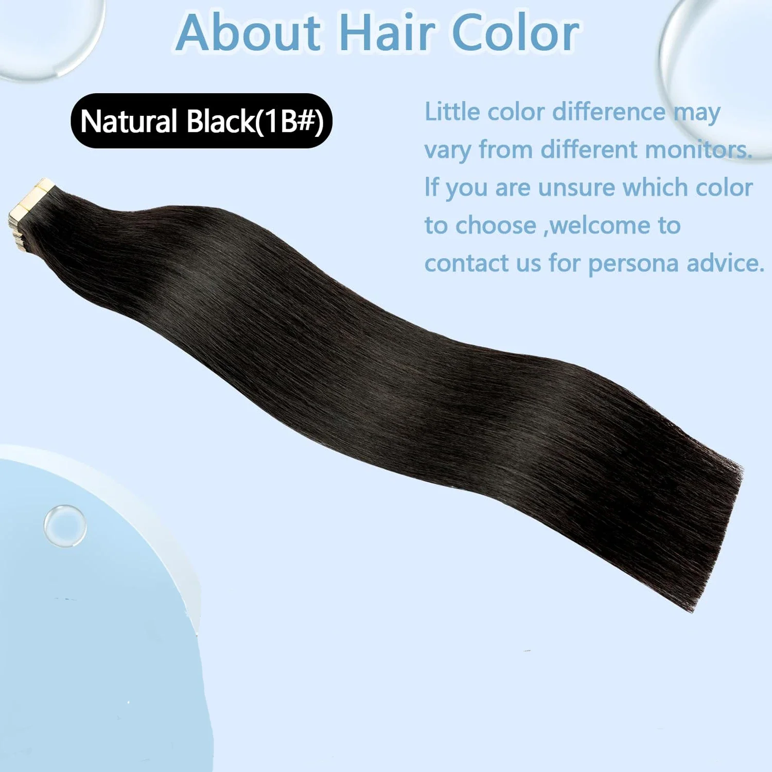 Tape In Extensions aus Echthaar, natürliche Farbe, glatt, Remy-Haartresse, selbstklebend, hohe Qualität, Nr. 1B, für den Salon_voghion.com