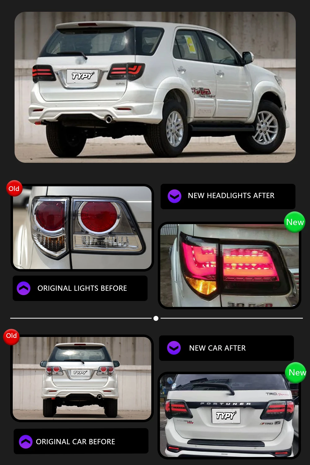 Typy Car Tail Lights For Toyota Fortuner 20062012 Update Ready To Use Led Service Break High