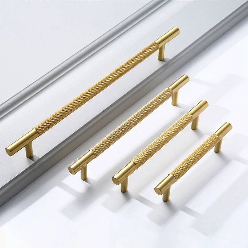 Factory Selling Kitchen Cabinets Door Knurled Handle Gold Nordic Luxury Cupboard Drawer Wardrobe Brass Pull Handles