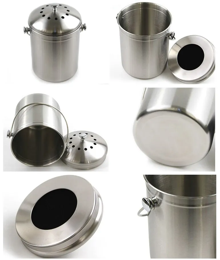 
 1.3 Gallon Indoor Home Waste  Recycle Bin  Customized Stainless Steel Kitchen   Compostable  Worm Farm Compost Bin  