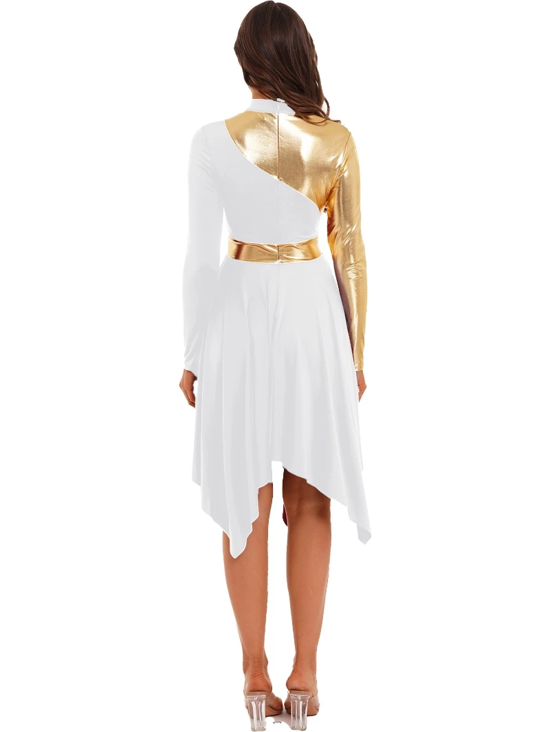 Women's Metallic Color Block Asymmetrical Dance Dress Liturgical Lyrical Costume