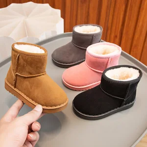 New Design Baby Shoes Wholesale Cheap Solid Winter Fashion Flat Boots for Children Fashion Pink Fluffy Girls Snow Boots Kids