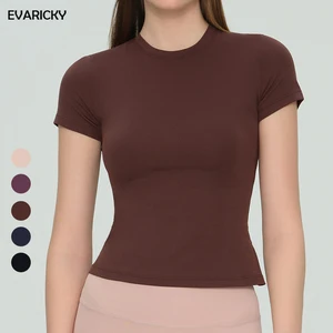 Evaricky Custom Women's Short Sleeve Lightweight Fitness Breathable Workout Tops Outdoor Running Crew Neck Four-Way Front