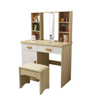 Simple Dressing Table + Storage Cabinet + Chair + Mirror Combination Bedroom Modern Simple Corner Makeup Cabinet Storage Desk in