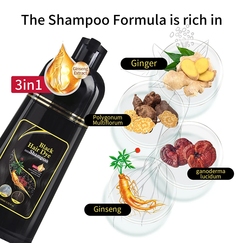 private label factory home herbal natural darkening hair colour shampoo magic black hair dye shampoo for white gray hair