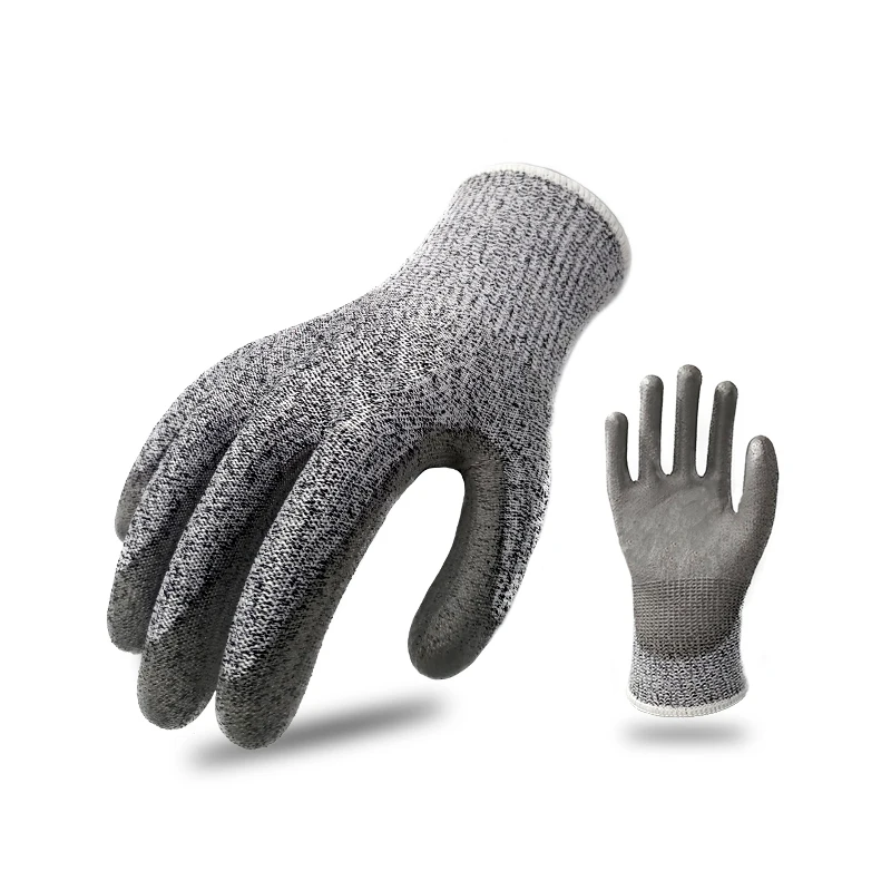 A3 Cut Level 13G HPPE/Glass Knit Shell with PU Coated Palm Cut Resistant Safety Work Gloves