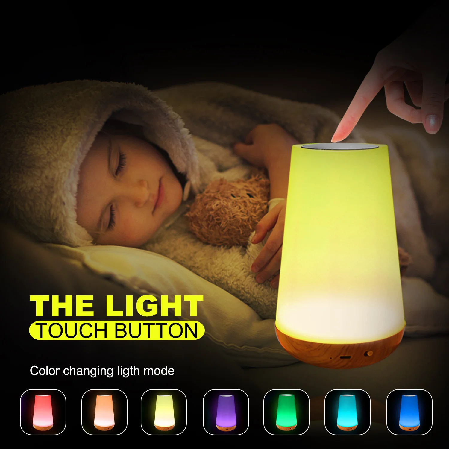 Howlighting Bedroom LED Touch Bedside Table Lamp Remote Control Dimmable Light RGB  Changing USB Rechargeable Night Lamp